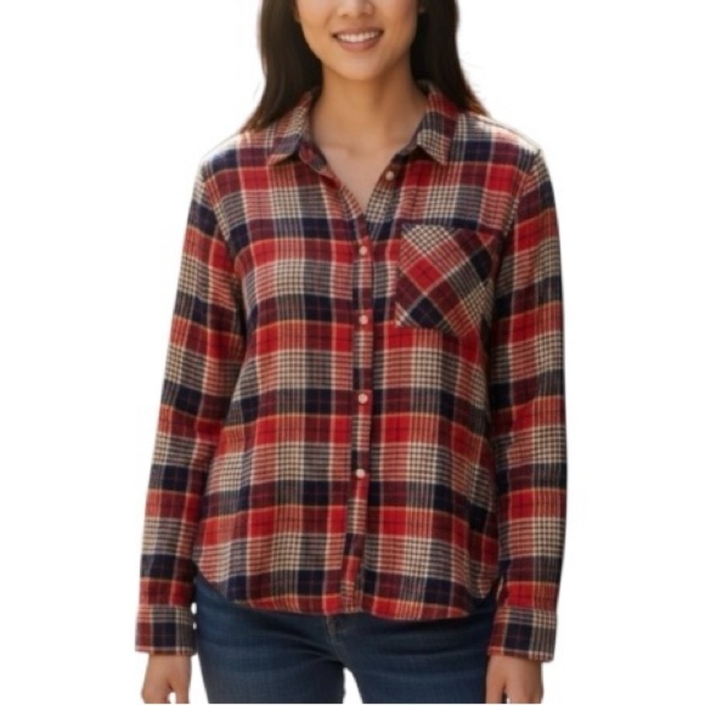 Aerie Red Plaid Flannel Button Down Shirt Top Blouse NWT S